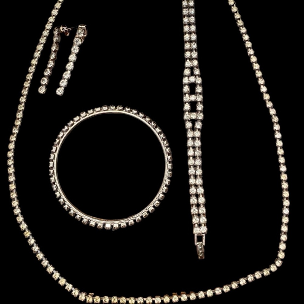 Vintage Rhinestone set 50s earrings bracelet retro mad men